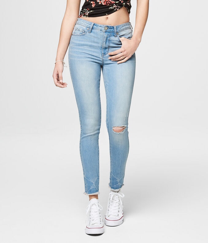 Seriously Stretchy Light Wash Blasted Knee High-Waisted Ankle Jegging