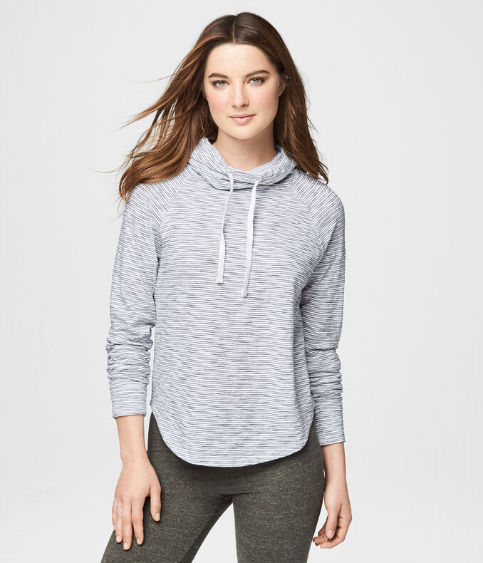 Long Sleeve Striped Cowl-Neck Top