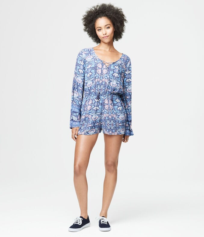 Floral Lace-Up Romper