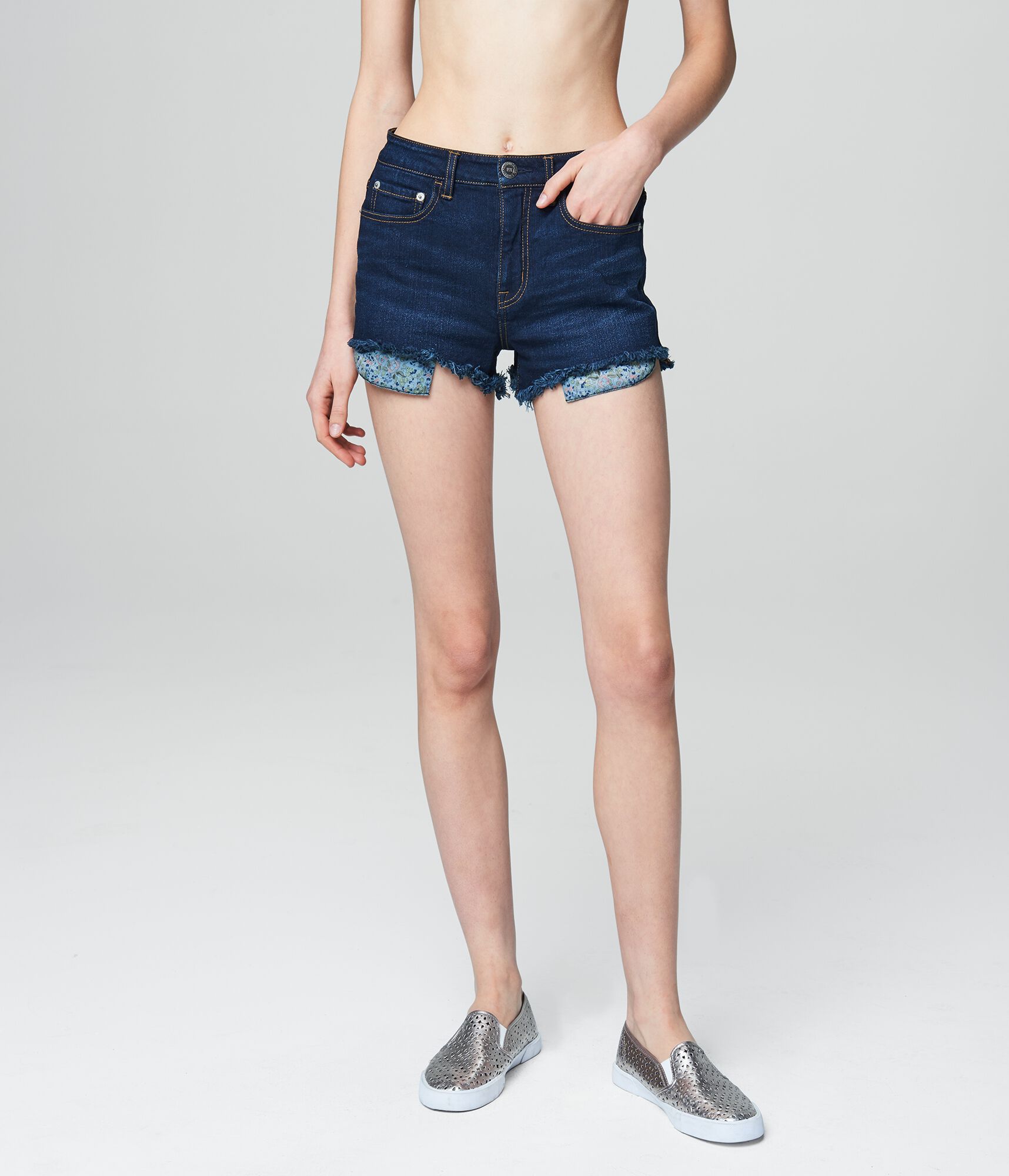 HighWaisted Dark Wash Cutoff Denim Shorty Shorts