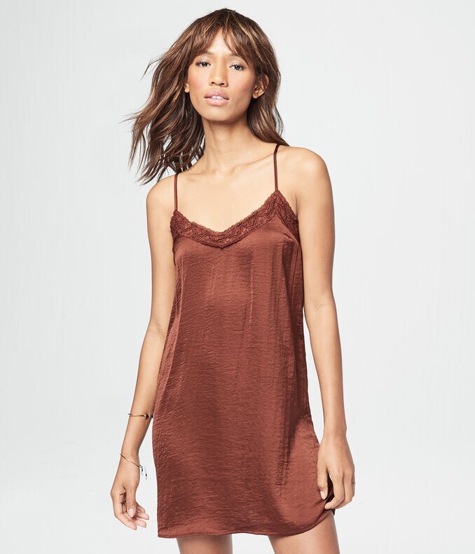 Solid V-Neck Charmeuse Slip Dress