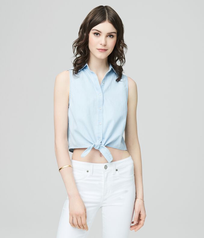 Prince & Fox Tie Front Chambray Button Down