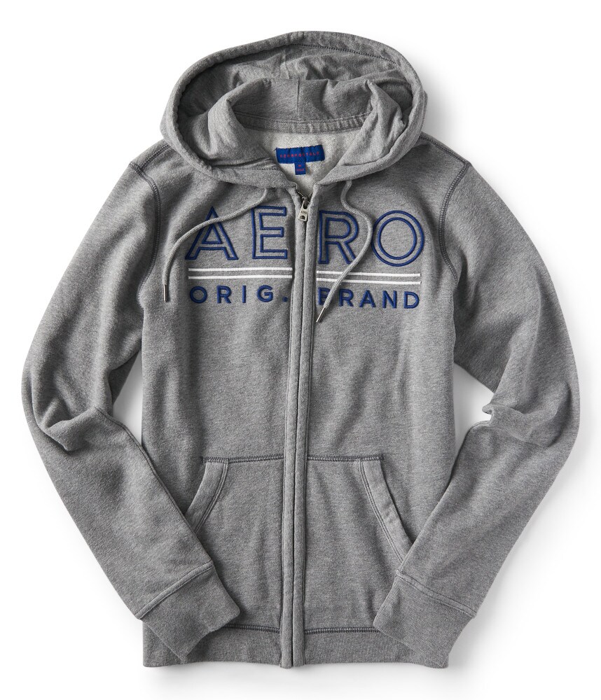 Image of Aeropostale Aero Underlined Logo Zip-Front Hoodie - Medium Heather Grey, Small