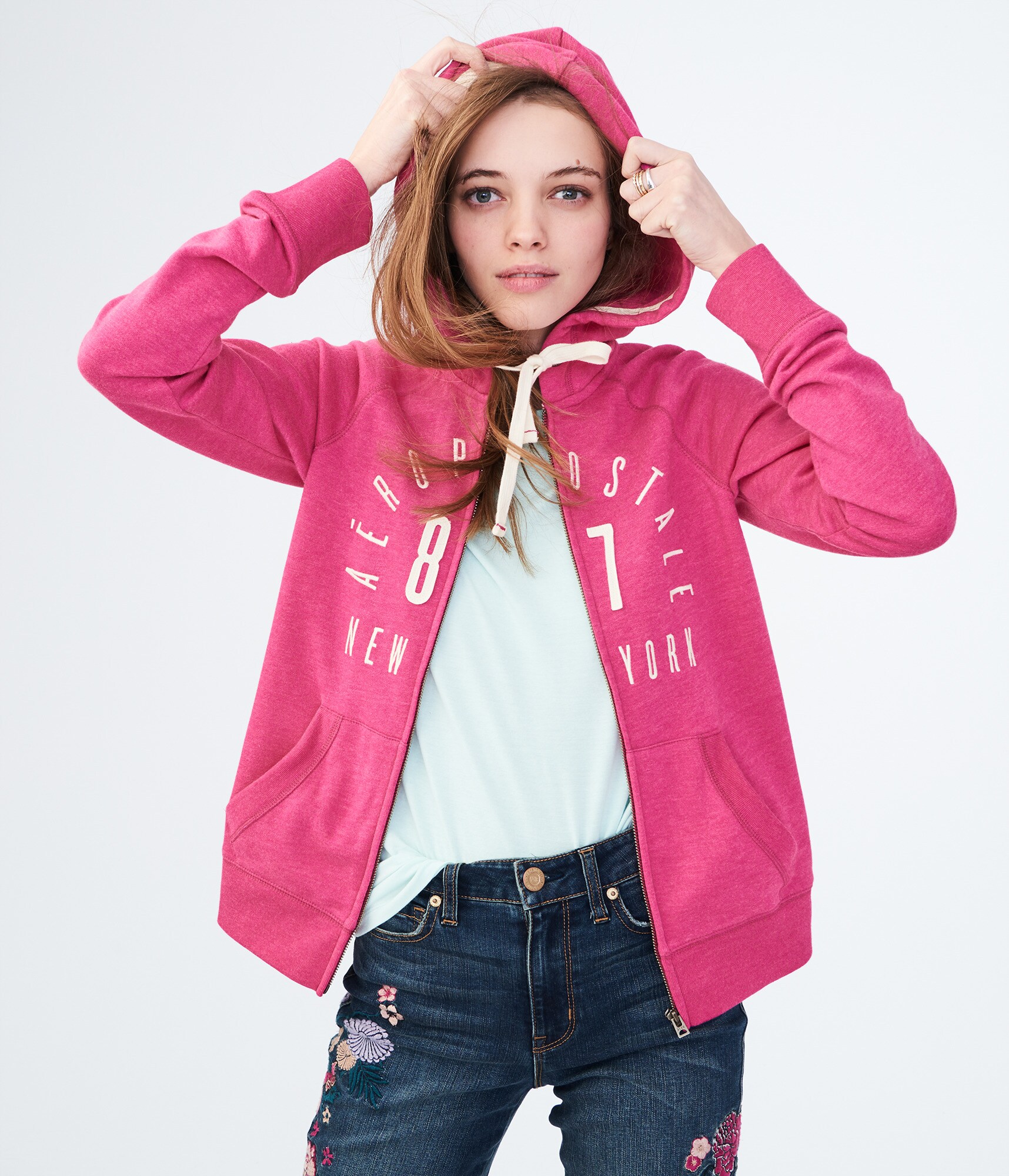Image of Aeropostale Aero  Arch Full-Zip Hoodie - Magenta, XSmall