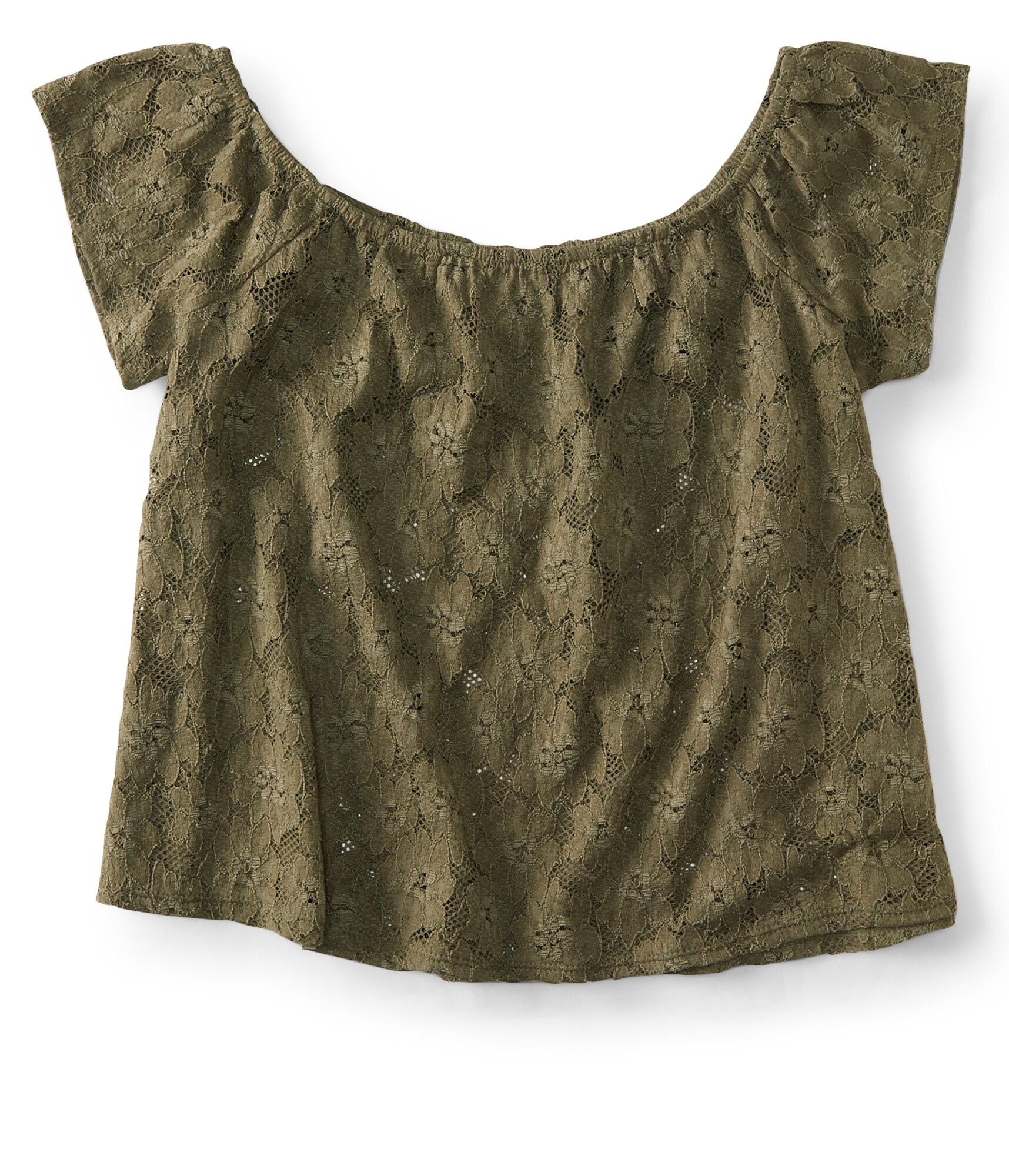 Image of Aeropostale Cape Juby Sheer Lace Off Shoulder Peasant Top - Calliste Green, XSmall