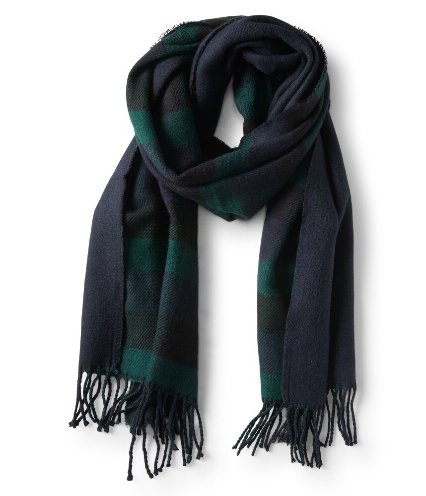 Image of Aeropostale Black Watch Plaid Wide Scarf - Black
