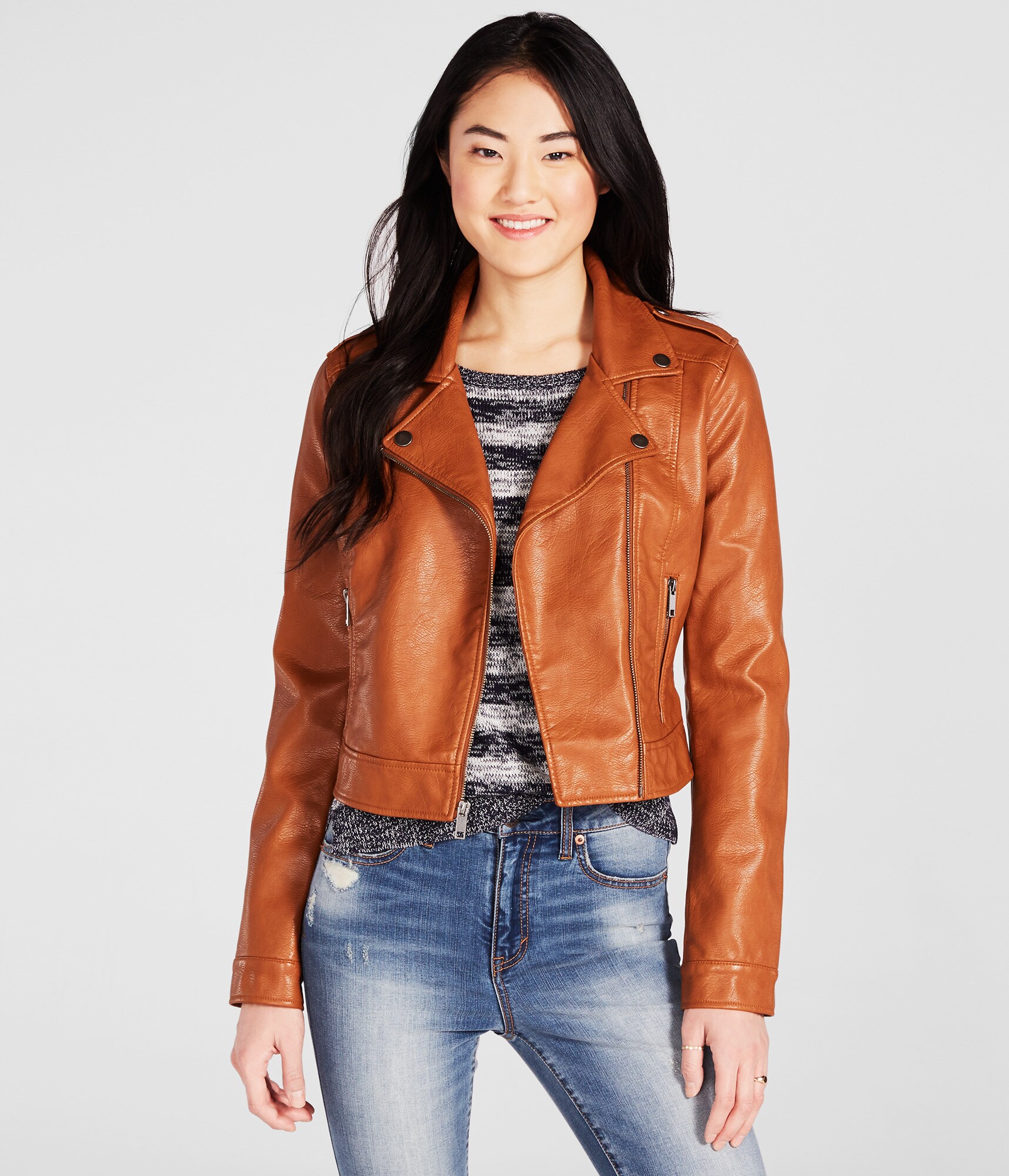 Image of Aeropostale Cape Juby Faux Leather Jacket - Light Brown, XXLarge
