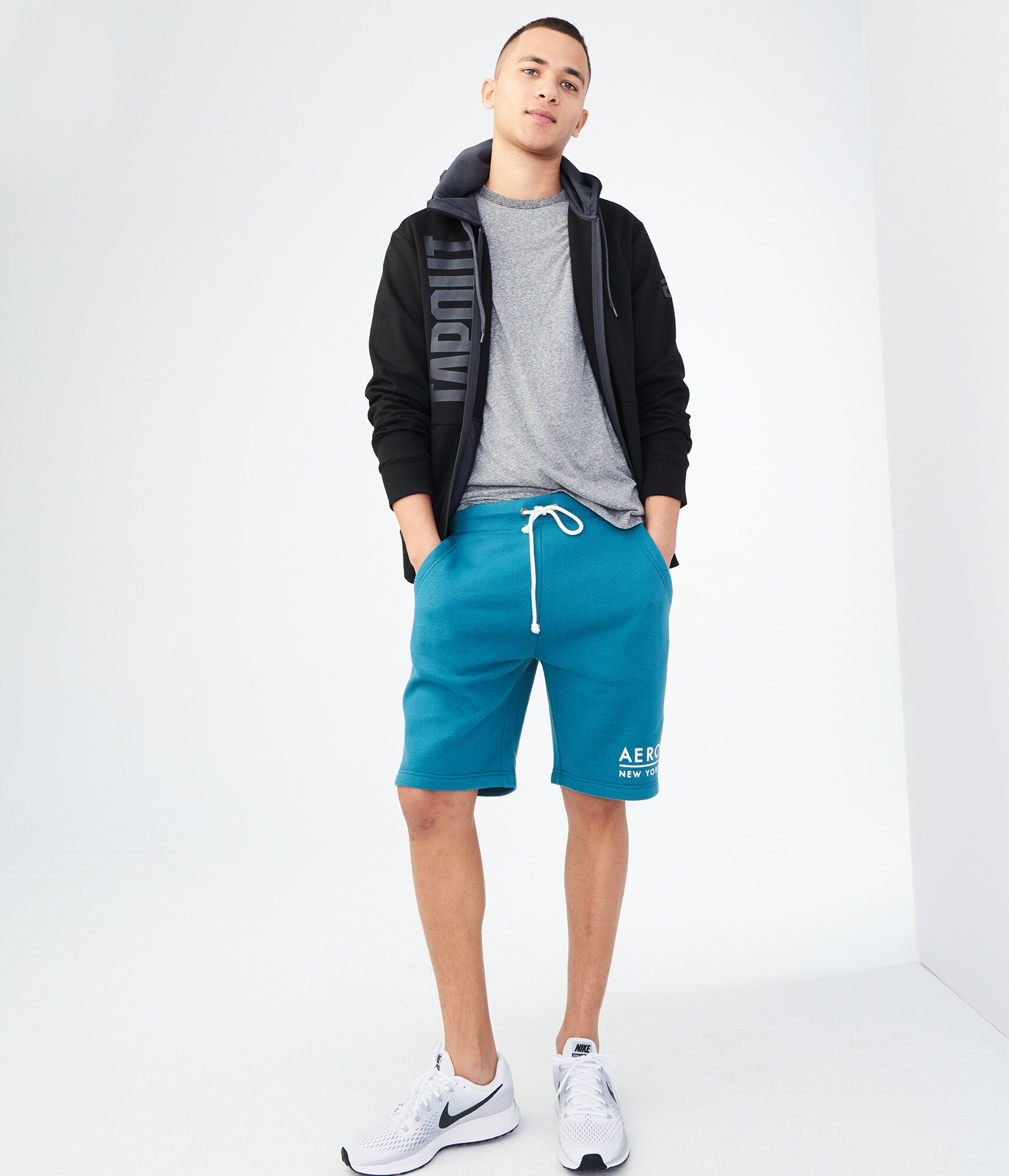 Image of Aeropostale Aero New York Fleece Shorts - Teal, XSmall