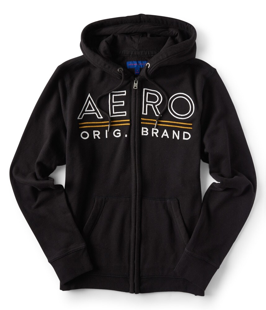 Image of Aeropostale Aero Underlined Logo Zip-Front Hoodie - Black, Medium