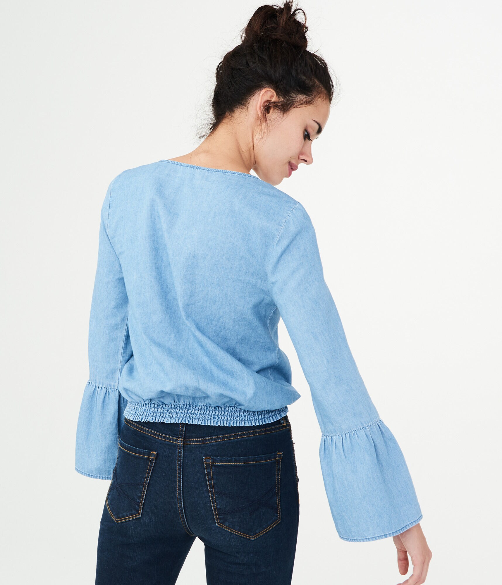 Long Sleeve Embroidered Wrap-Front Top