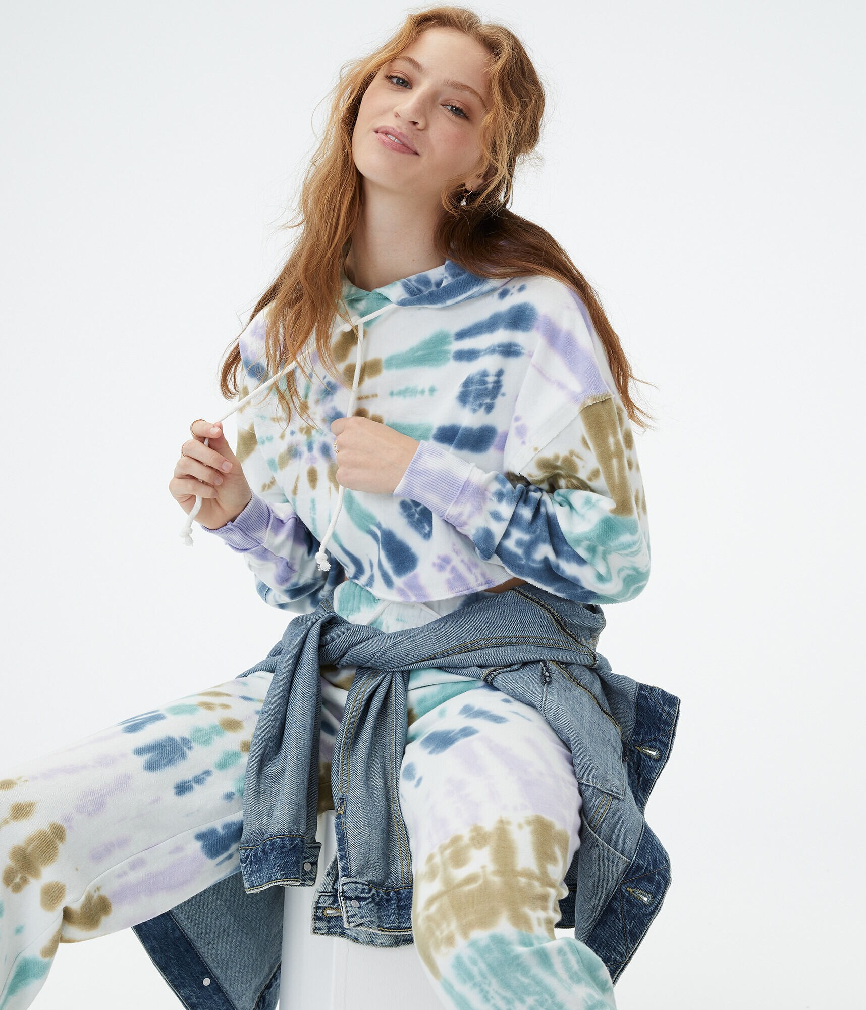 Tie-Dye Cropped Boyfriend Pullover Hoodie