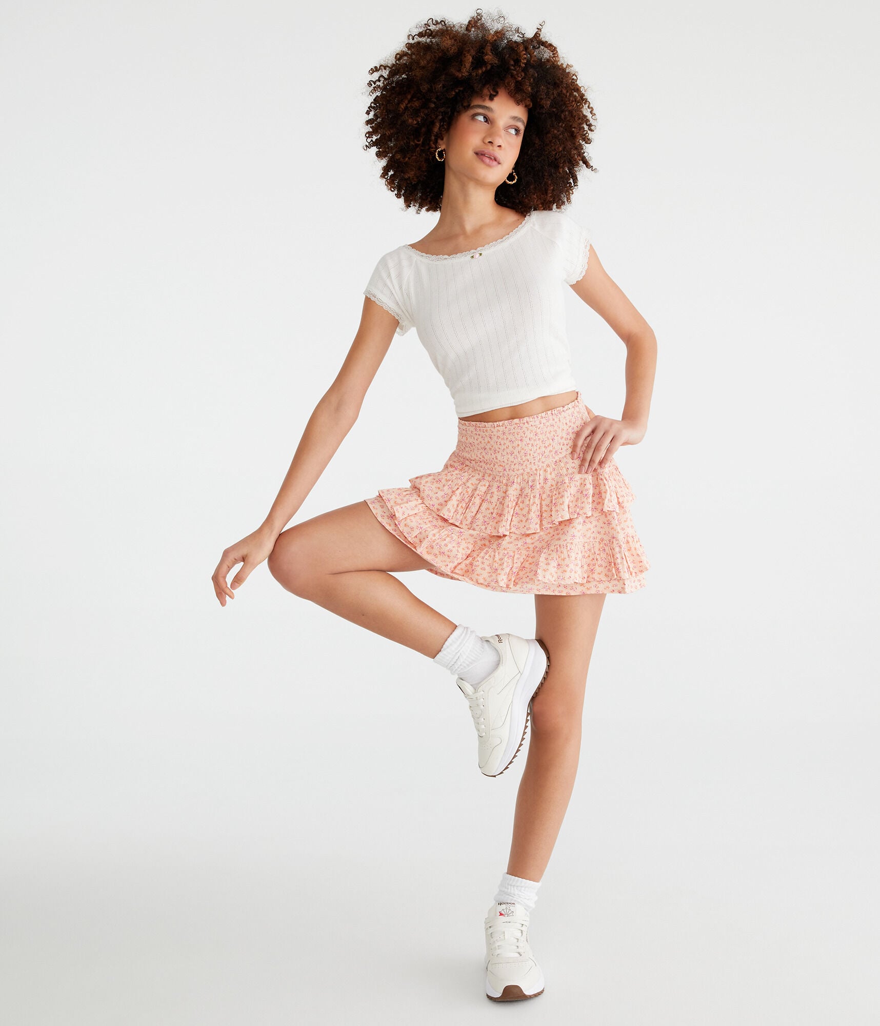 High-Waisted Floral Ruffled Flippy Skort