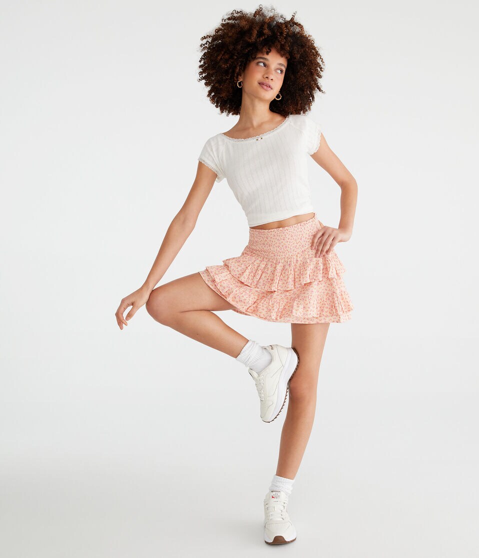 High-Waisted Floral Ruffled Flippy Skort