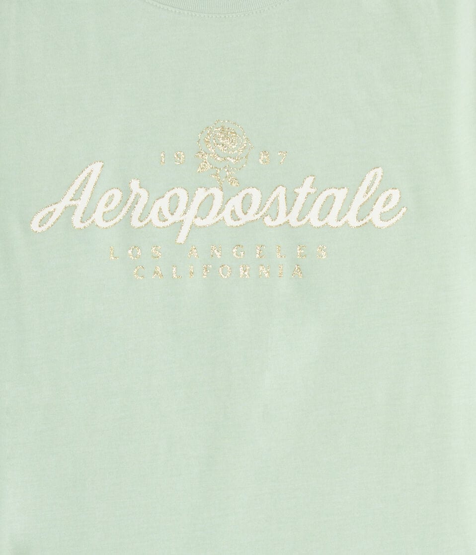 Aeropostale Script Rose Glitter Graphic Tee