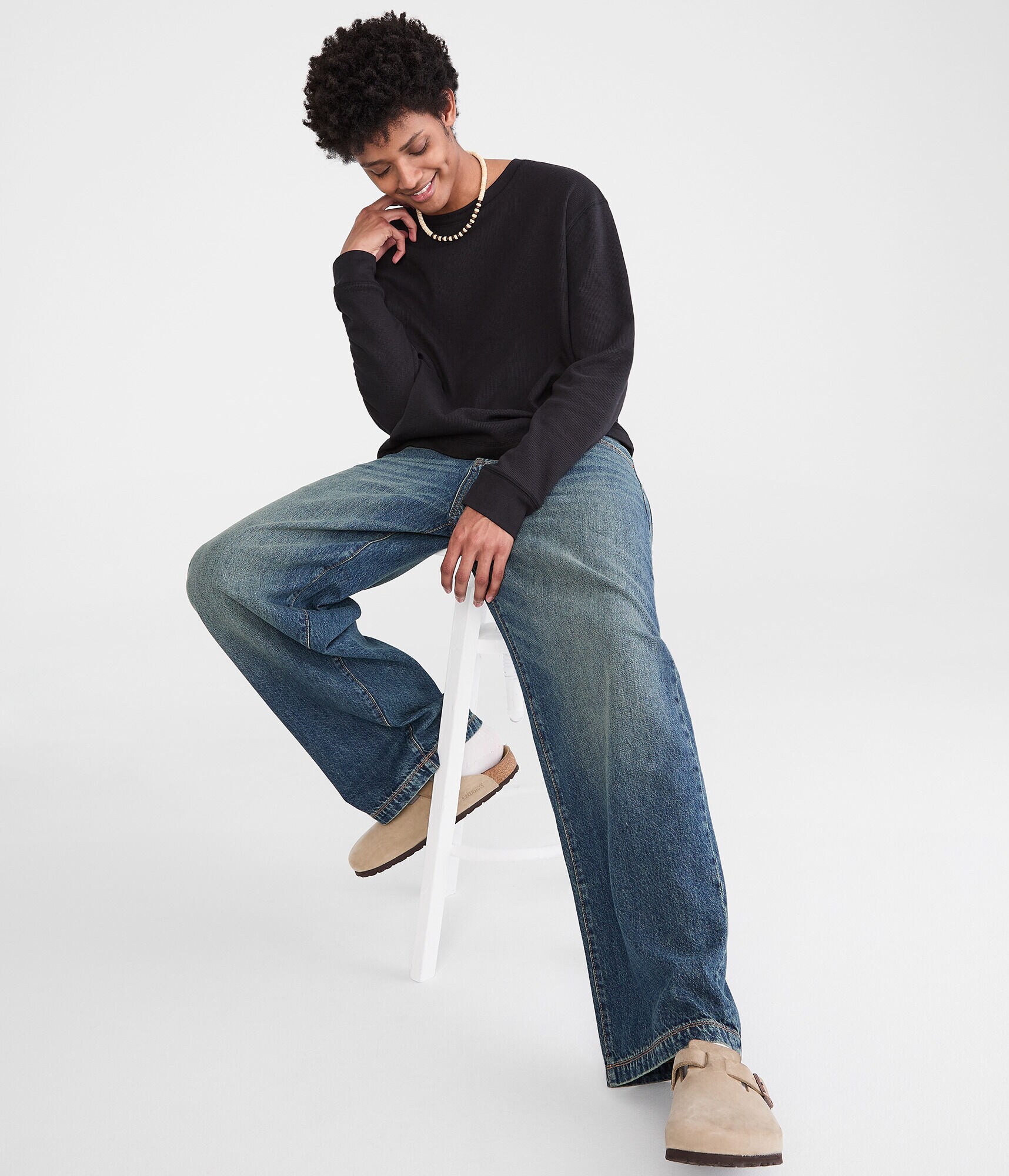 Long Sleeve Boxy Thermal Crew Tee