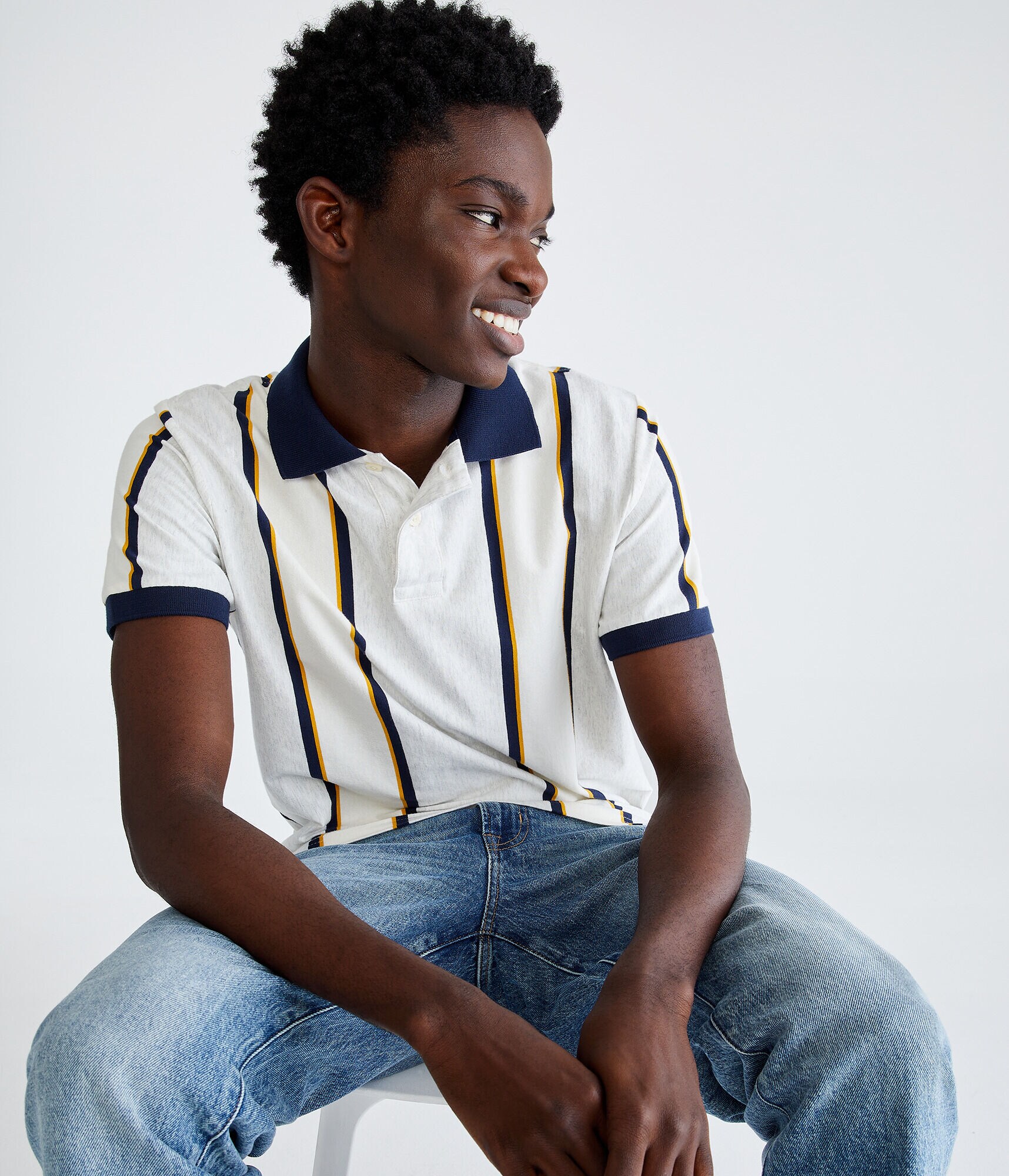 Vertical Stripe Jersey Polo