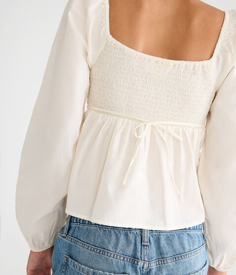 Long Sleeve Pleated Babydoll Top Long Sleeve Pleated Babydoll Top