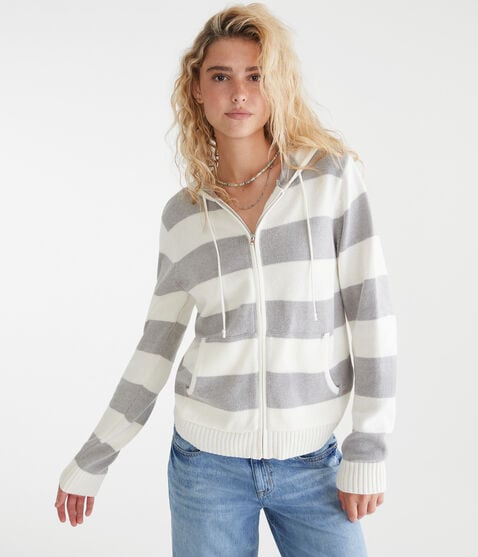 Rugby Stripe Full-Zip Sweater Hoodie Rugby Stripe Full-Zip Sweater Hoodie