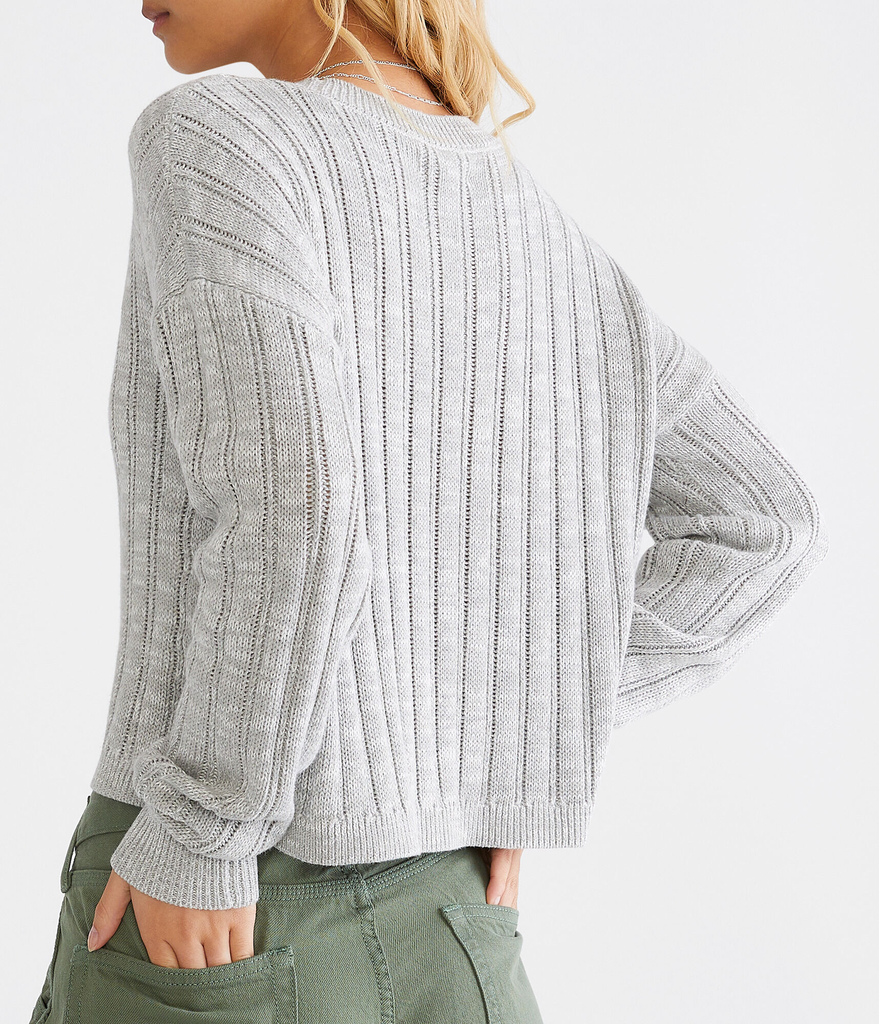 Ribbed Cropped Crew Sweater