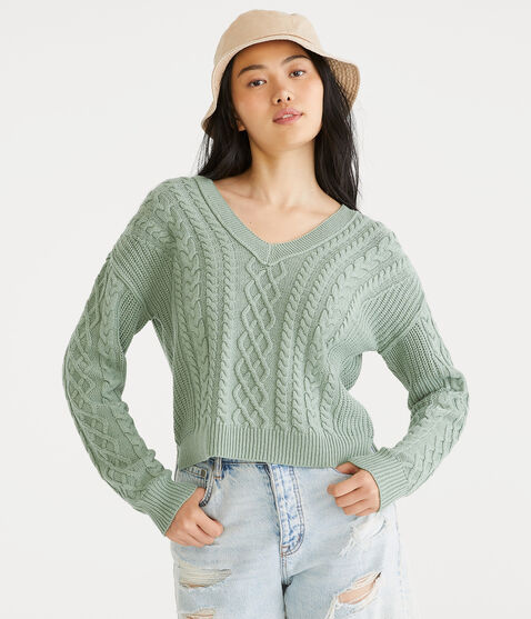 Slouchy Cable V-Neck Sweater Slouchy Cable V-Neck Sweater