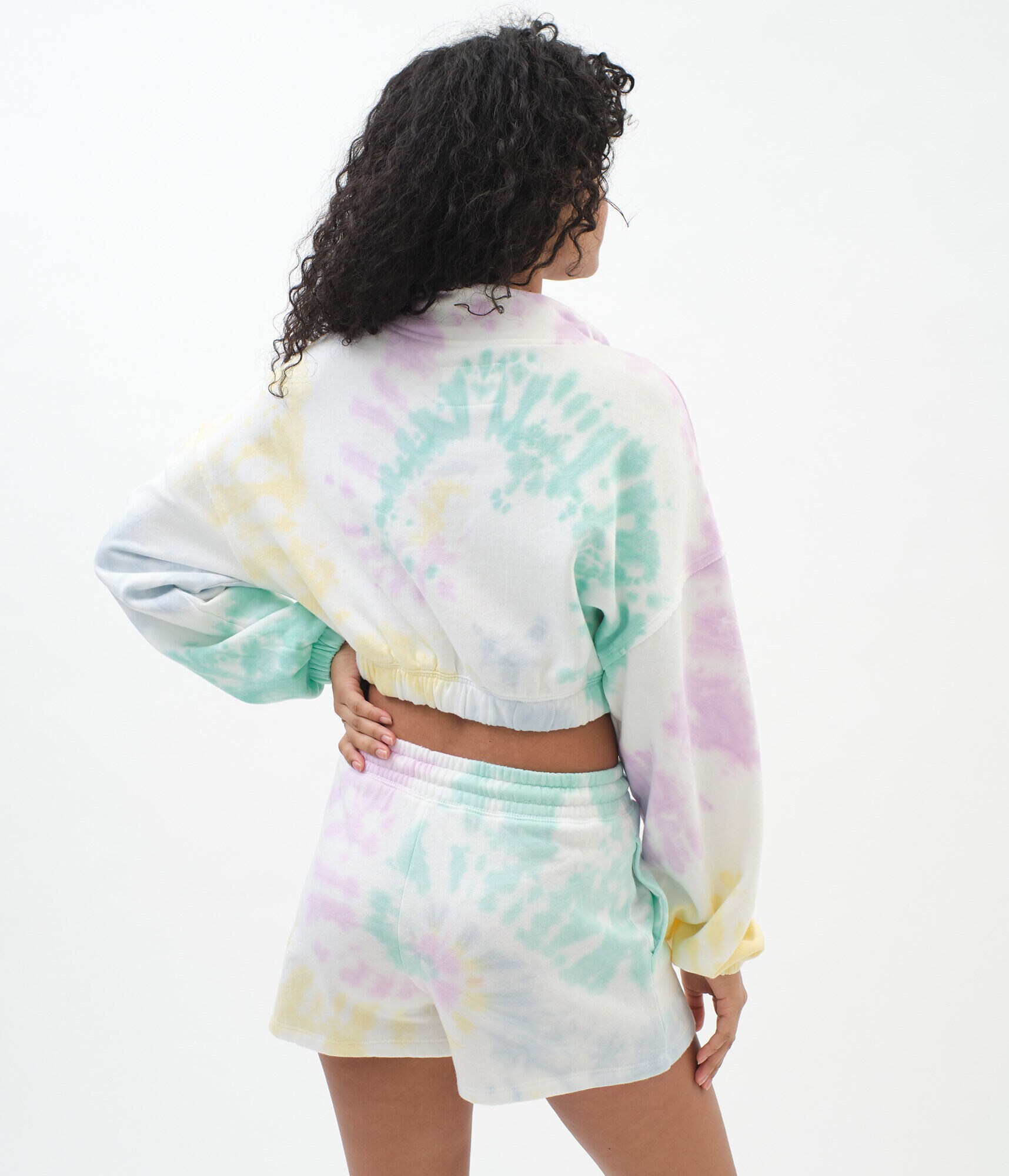 Fleece Tie-Dye Mock-Neck Crop Top