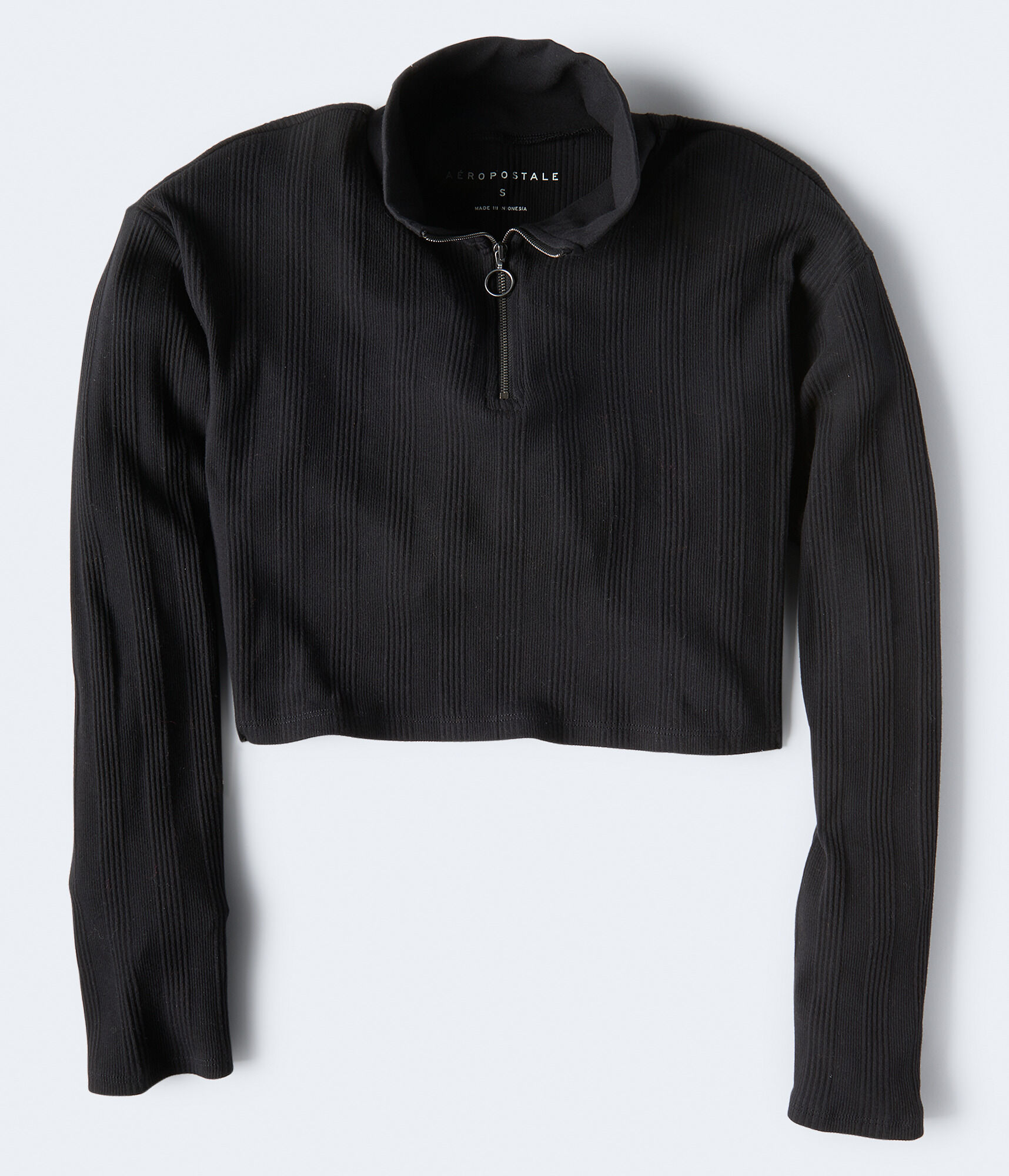 Long Sleeve Ribbed Half-Zip Crop Top