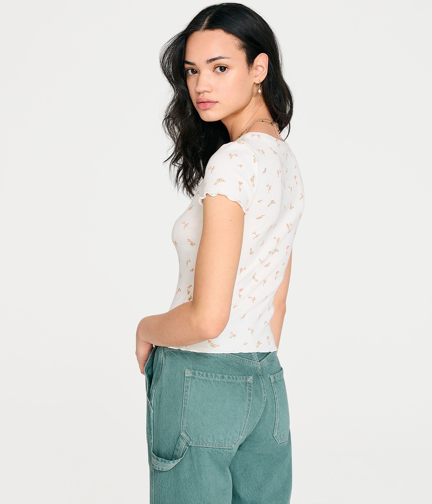 Floral Ribbed Shrunken Tee