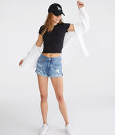 High-Rise Stretch Denim Mom Shorts