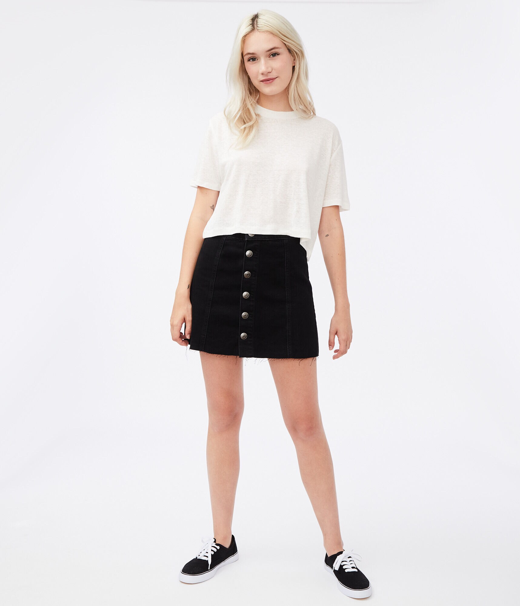 Real Denim High-Rise Buttoned Mini Skirt***
