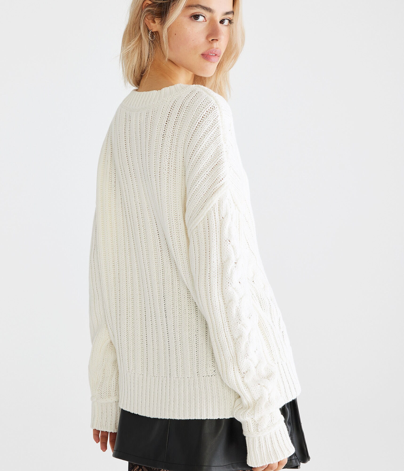 Cable-Knit V-Neck Sweater