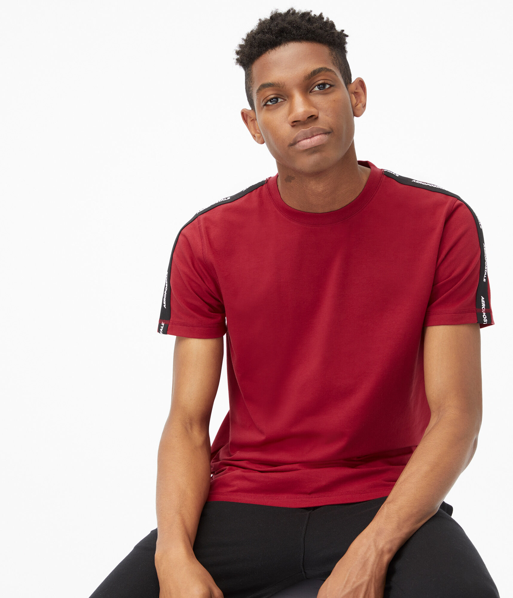 Logo Sleeve Tape Stretch Crew Tee***