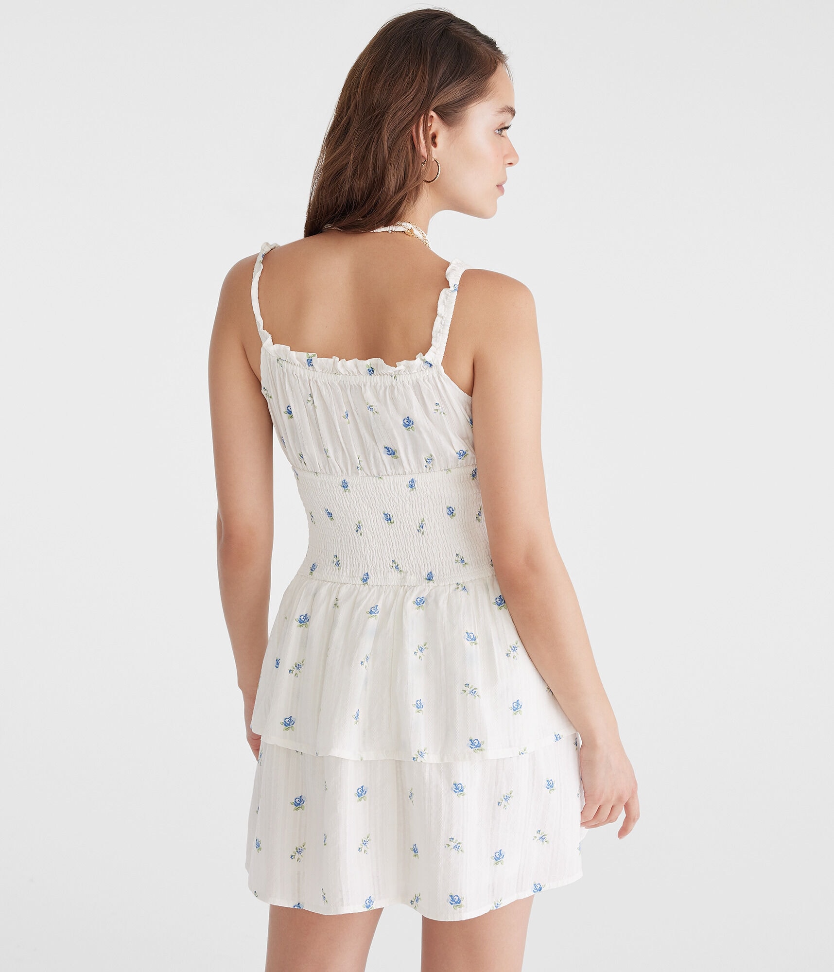 Floral V-Neck Smocked Waist Mini Dress