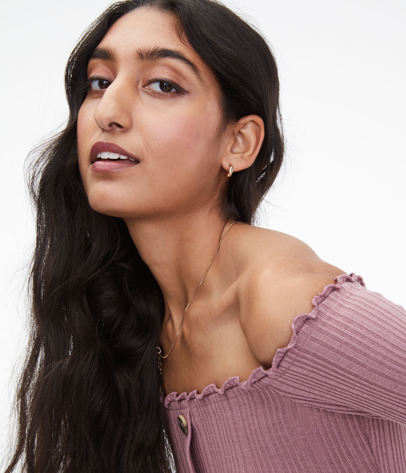 Long Sleeve Seriously Soft Buttoned Off-The-Shoulder Bodycon Top