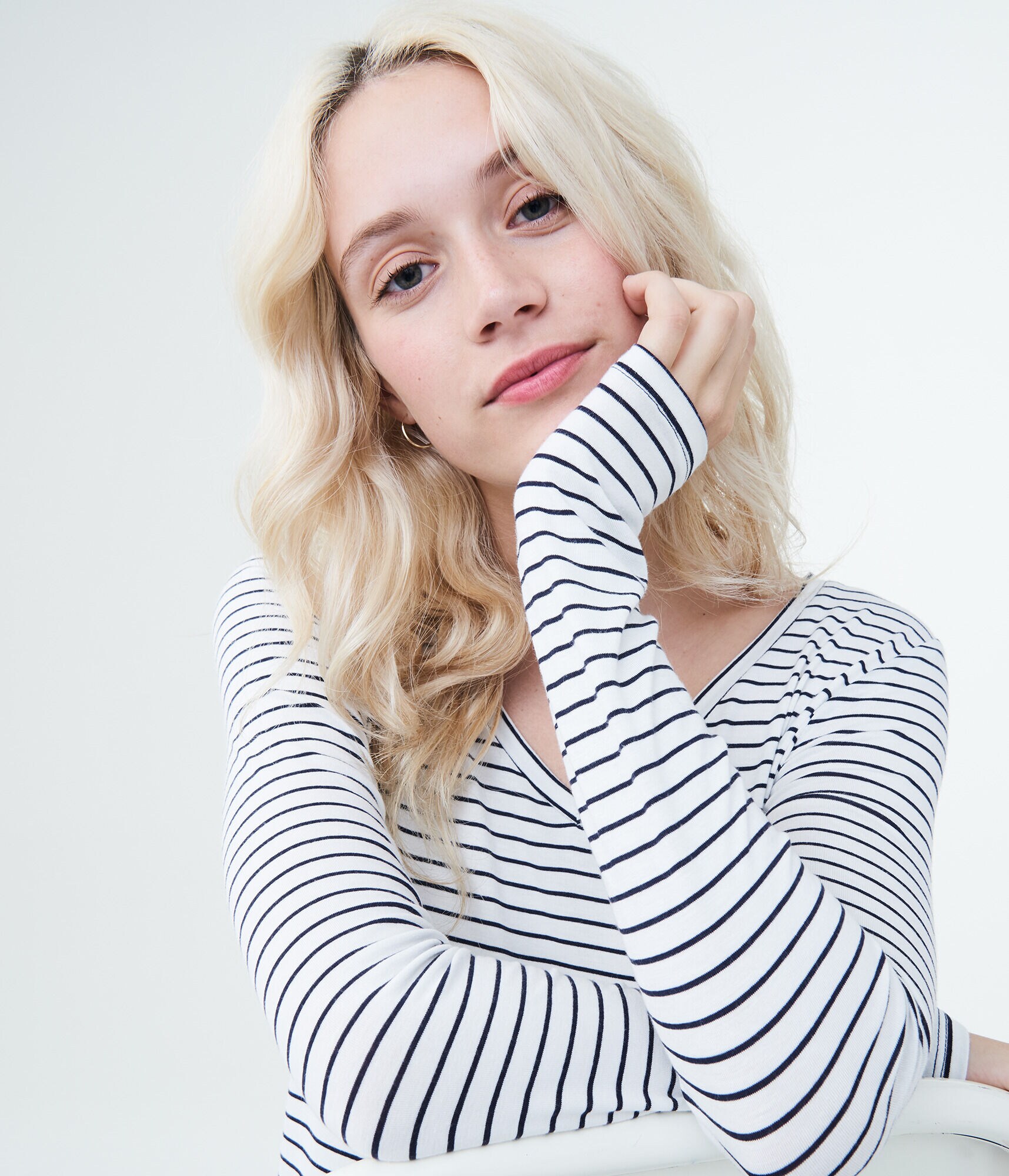 Long Sleeve Seriously Soft Striped V-Neck Tee