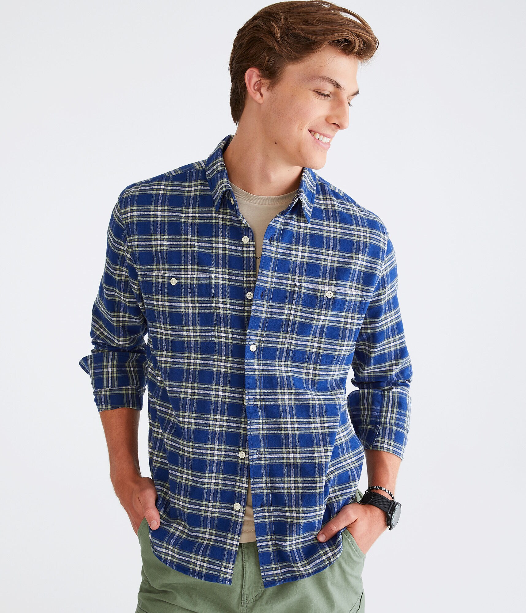 Long Sleeve Relaxed Plaid Oxford Shirt