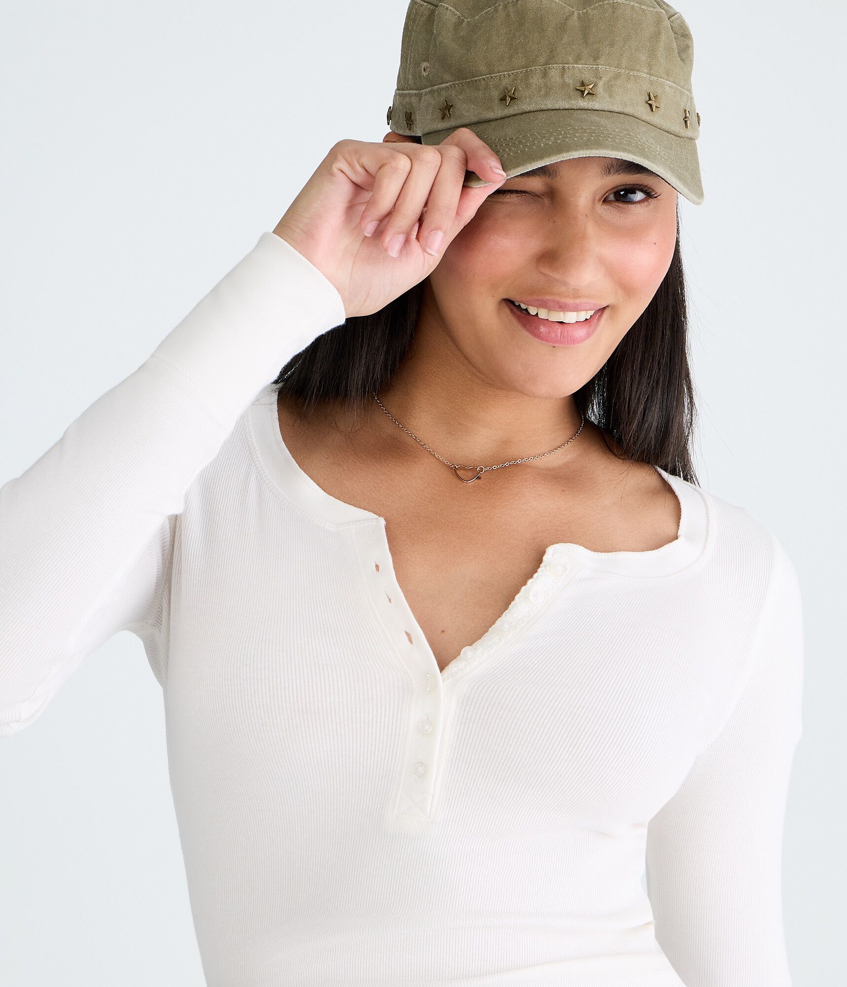 Long Sleeve Solid Ribbed Henley