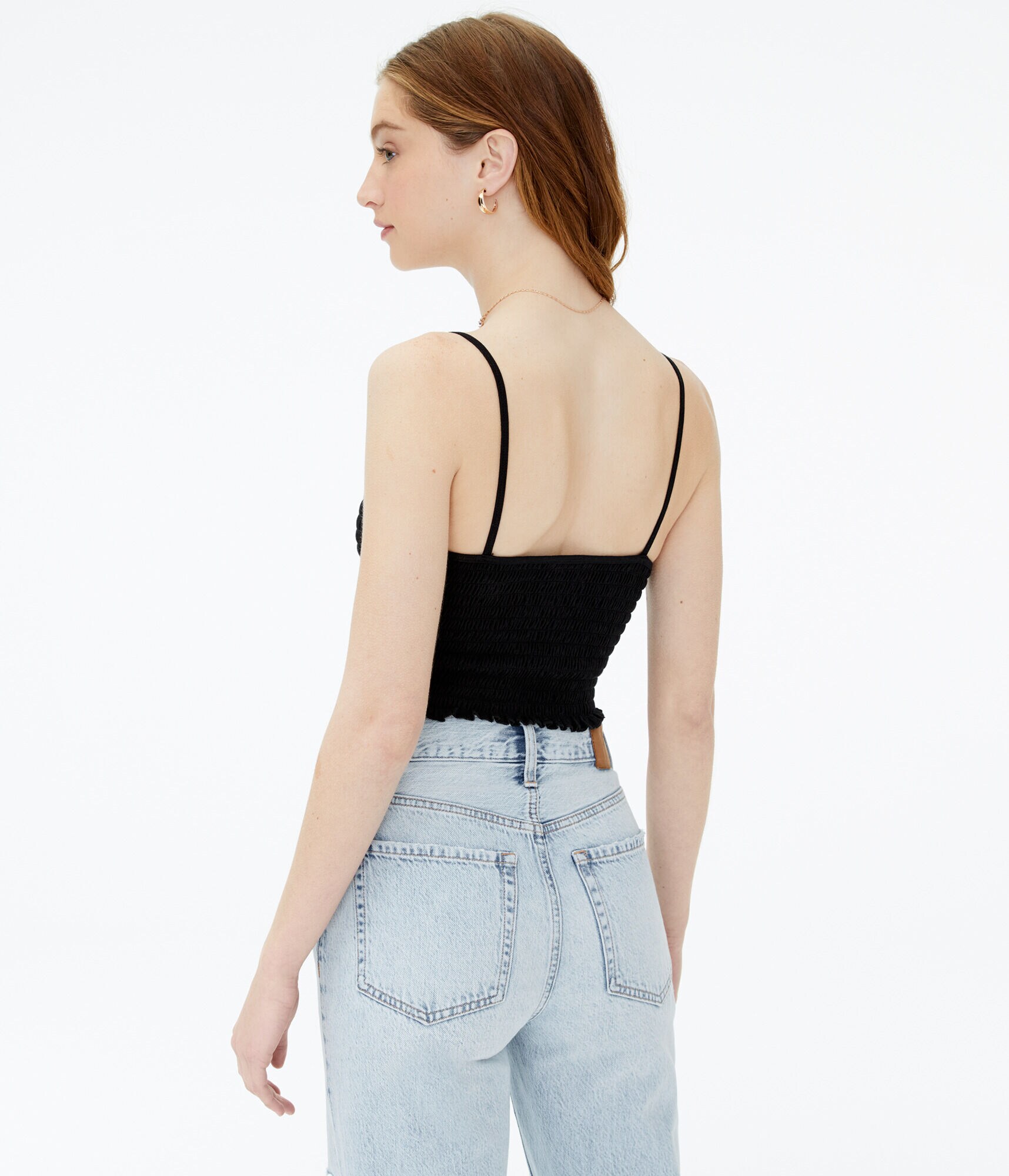 Smocked Cinch-Front Cropped Cami