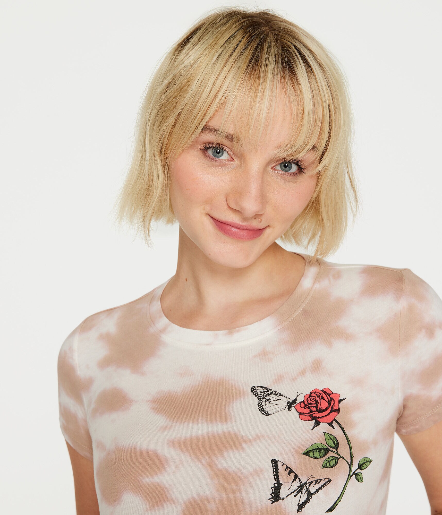 Rose &amp; Butterfly Tie-Dye Graphic Tee
