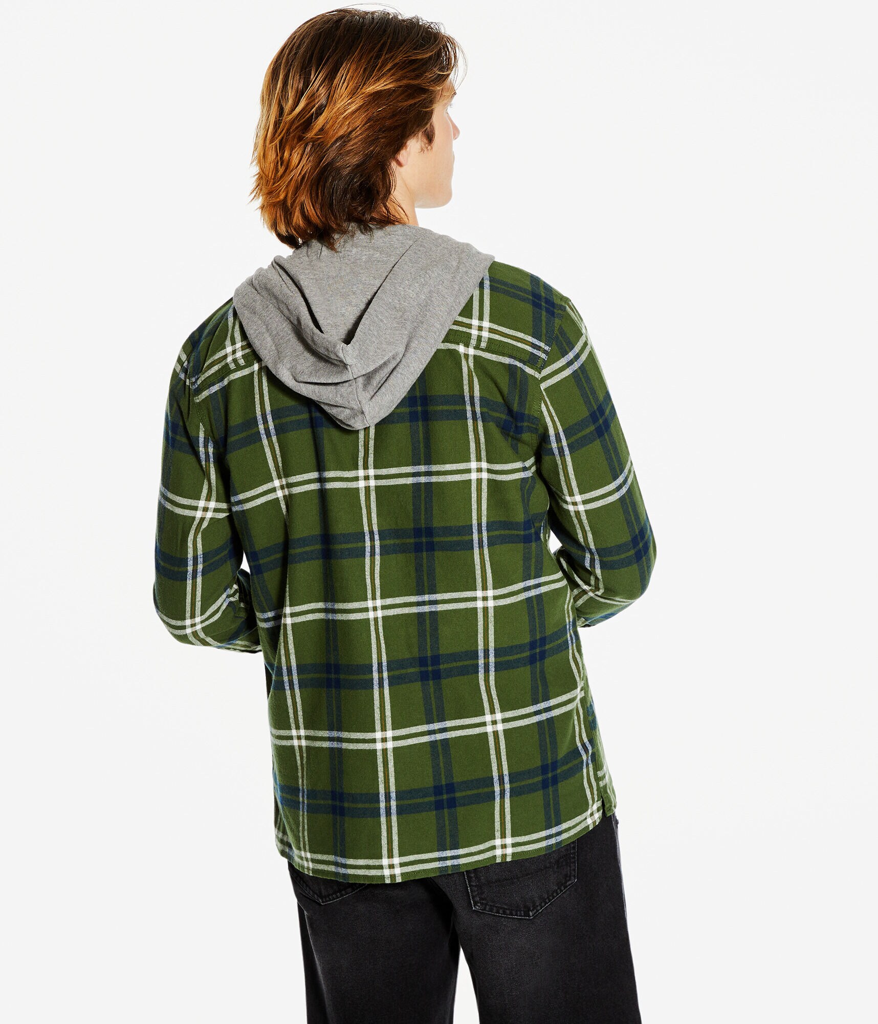 Long Sleeve Plaid Flannel Hooded Button-Down Shirt