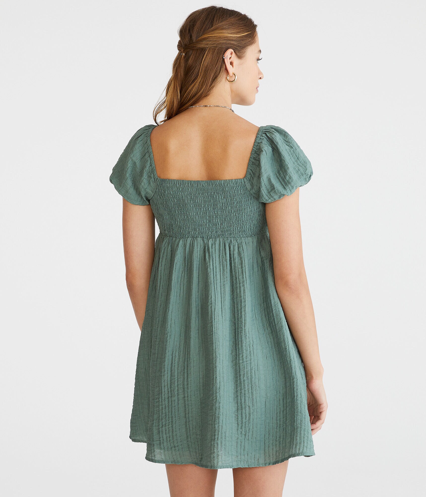 Solid Square-Neck Pleated Babydoll Dress