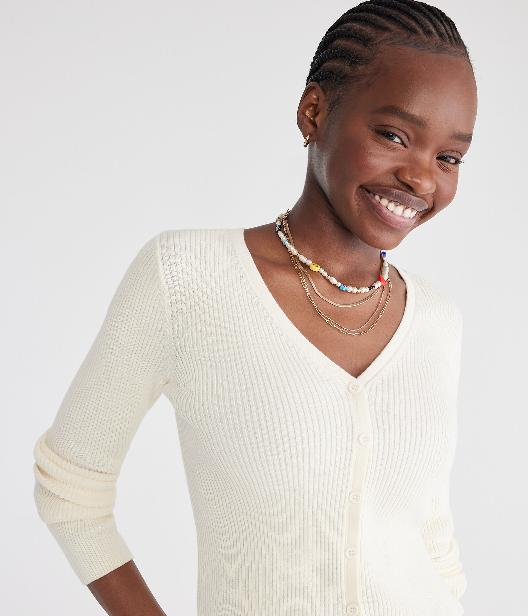 Ribbed V-Neck Cardigan