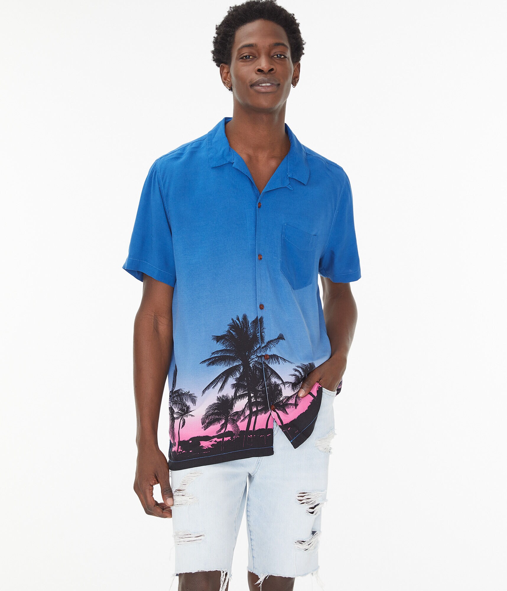 Palm Trees Button-Down Resort Shirt