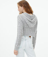 Cable-Knit Hooded Full-Zip Cropped Cardigan