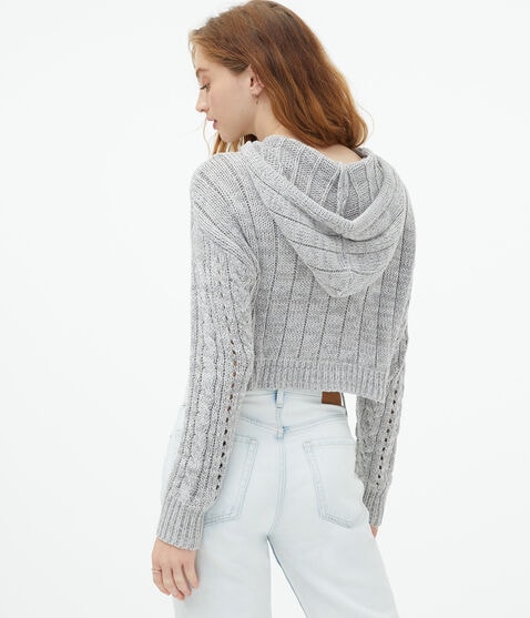 Cable-Knit Hooded Full-Zip Cropped Cardigan Cable-Knit Hooded Full-Zip Cropped Cardigan