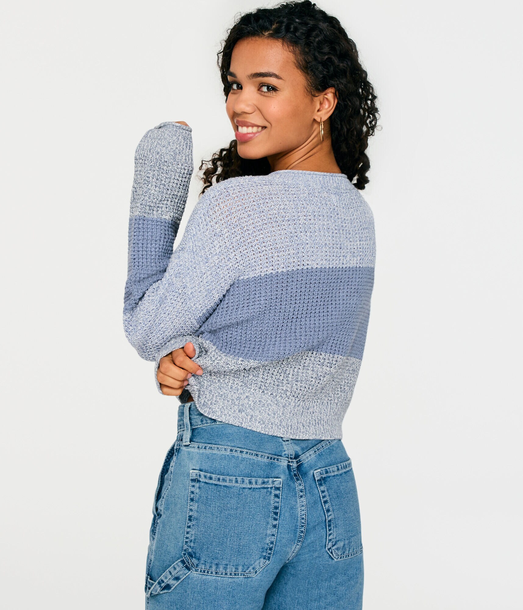 Striped Cropped Henley Sweater