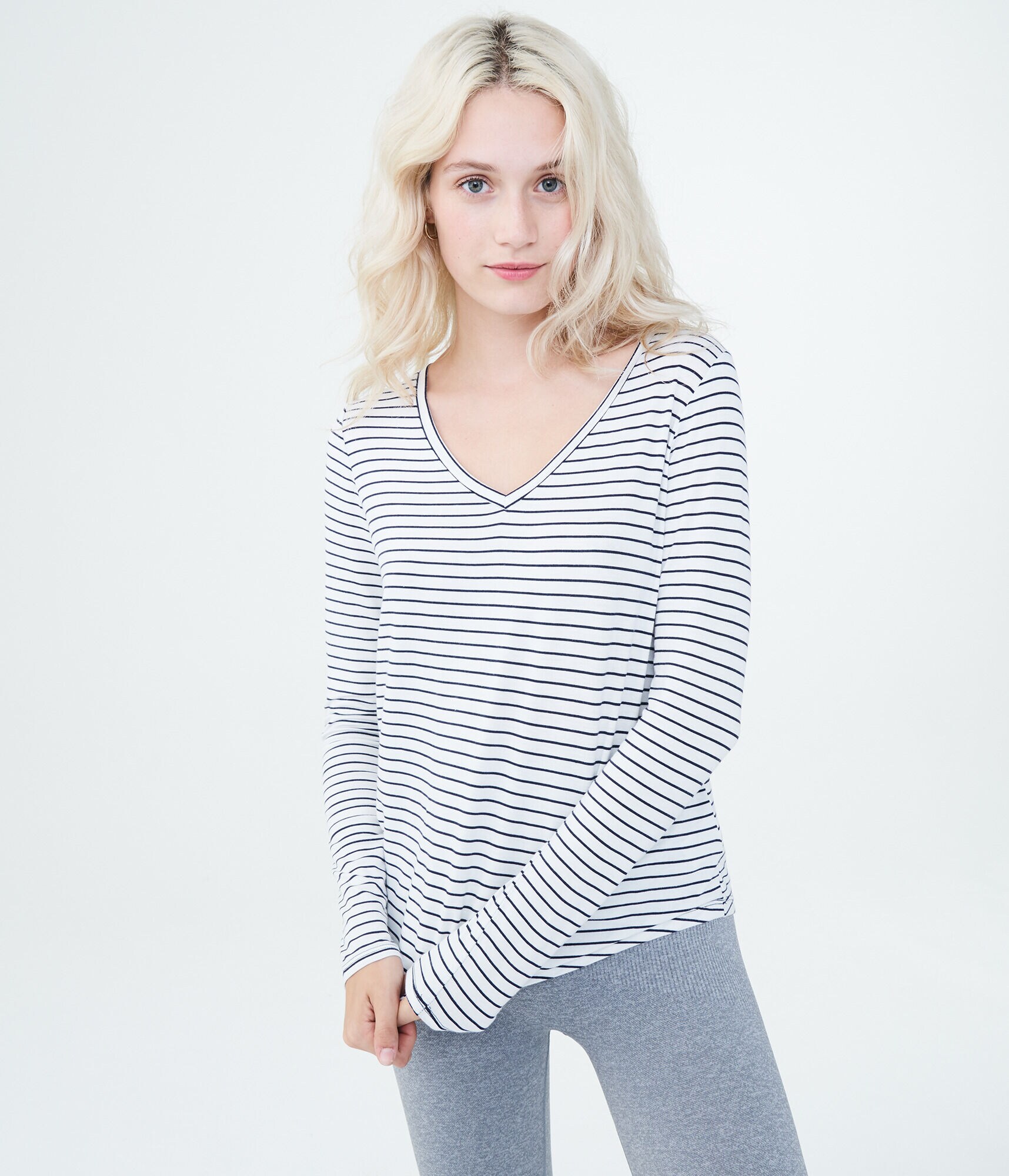 Long Sleeve Seriously Soft Striped V-Neck Tee