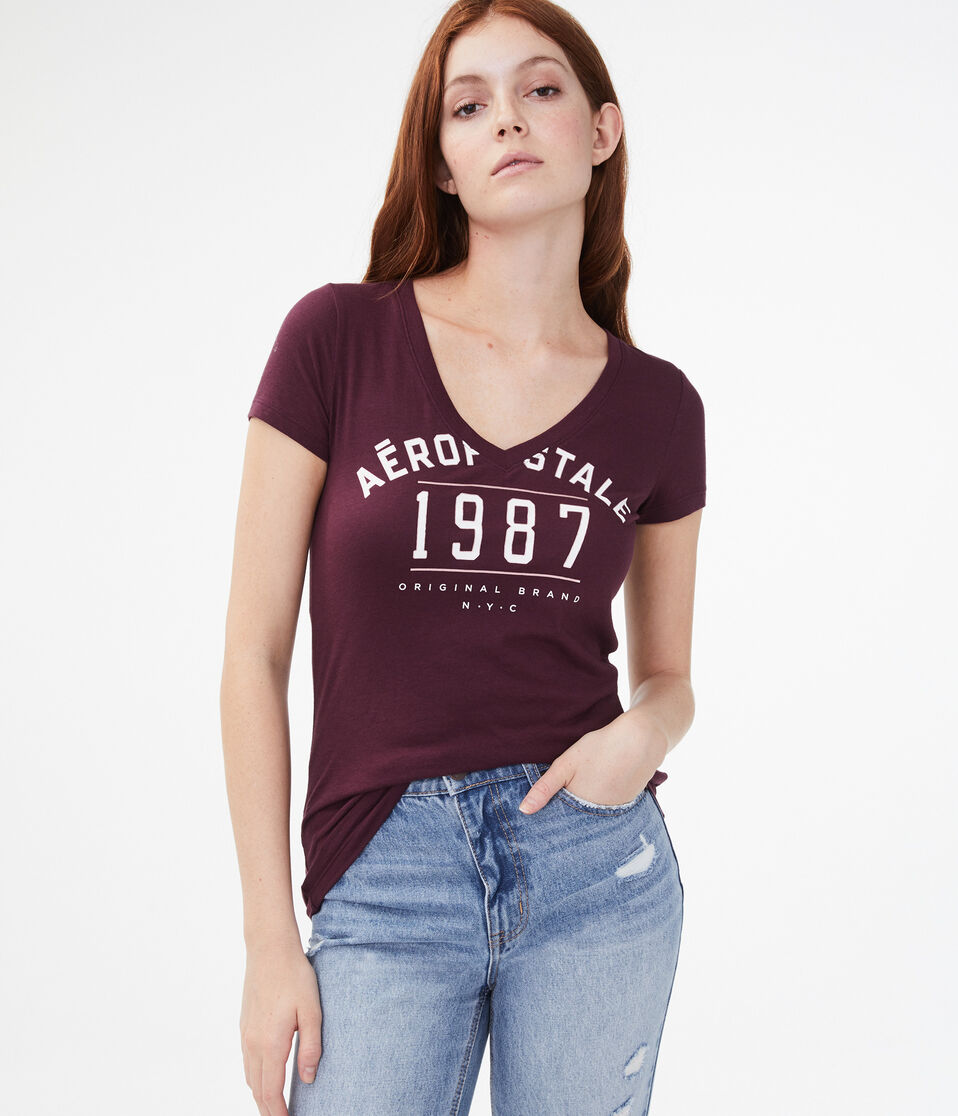 Aeropostale 1987 V-Neck Graphic Tee