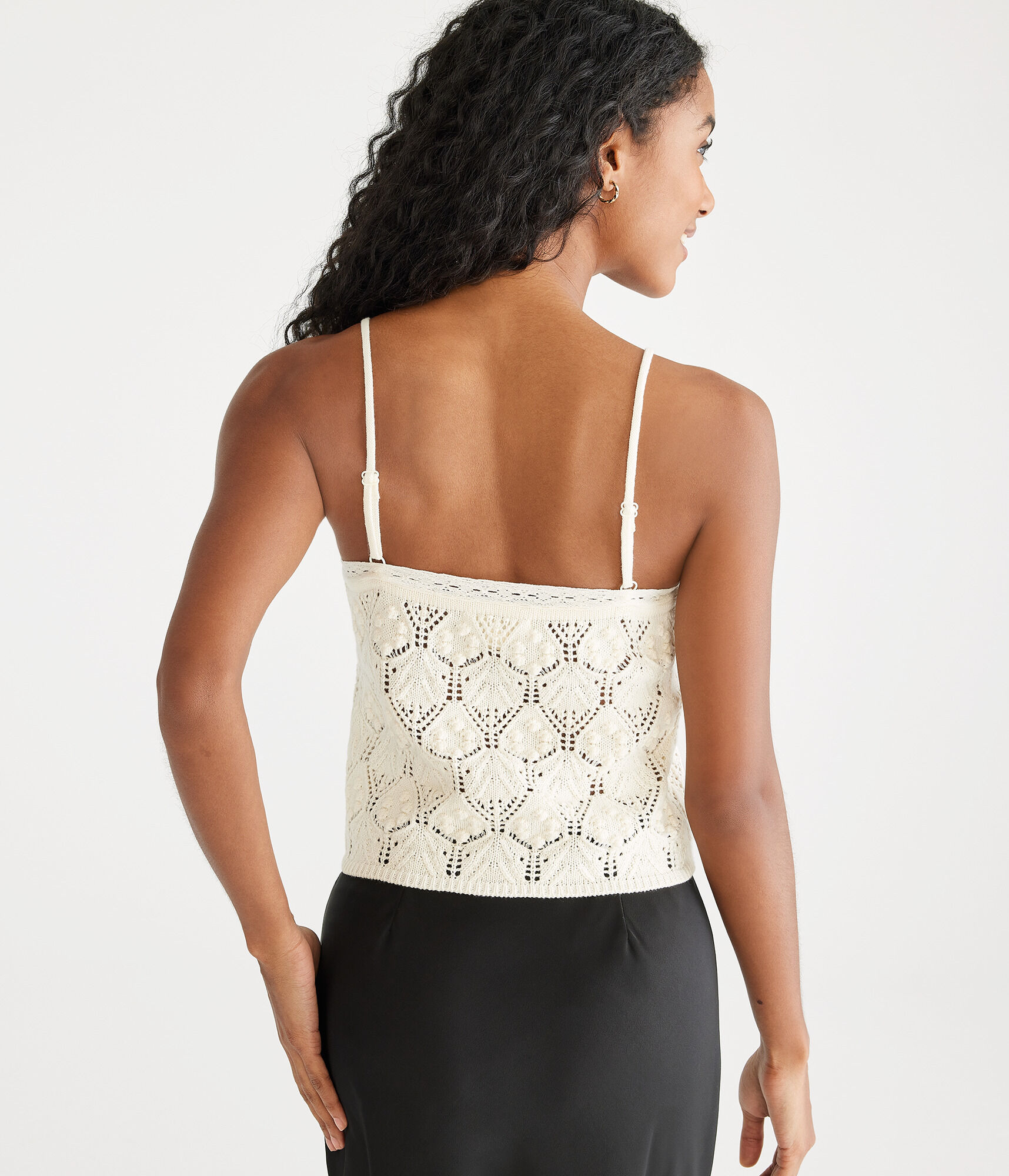 Crocheted Button-Front Cropped V-Neck Tank
