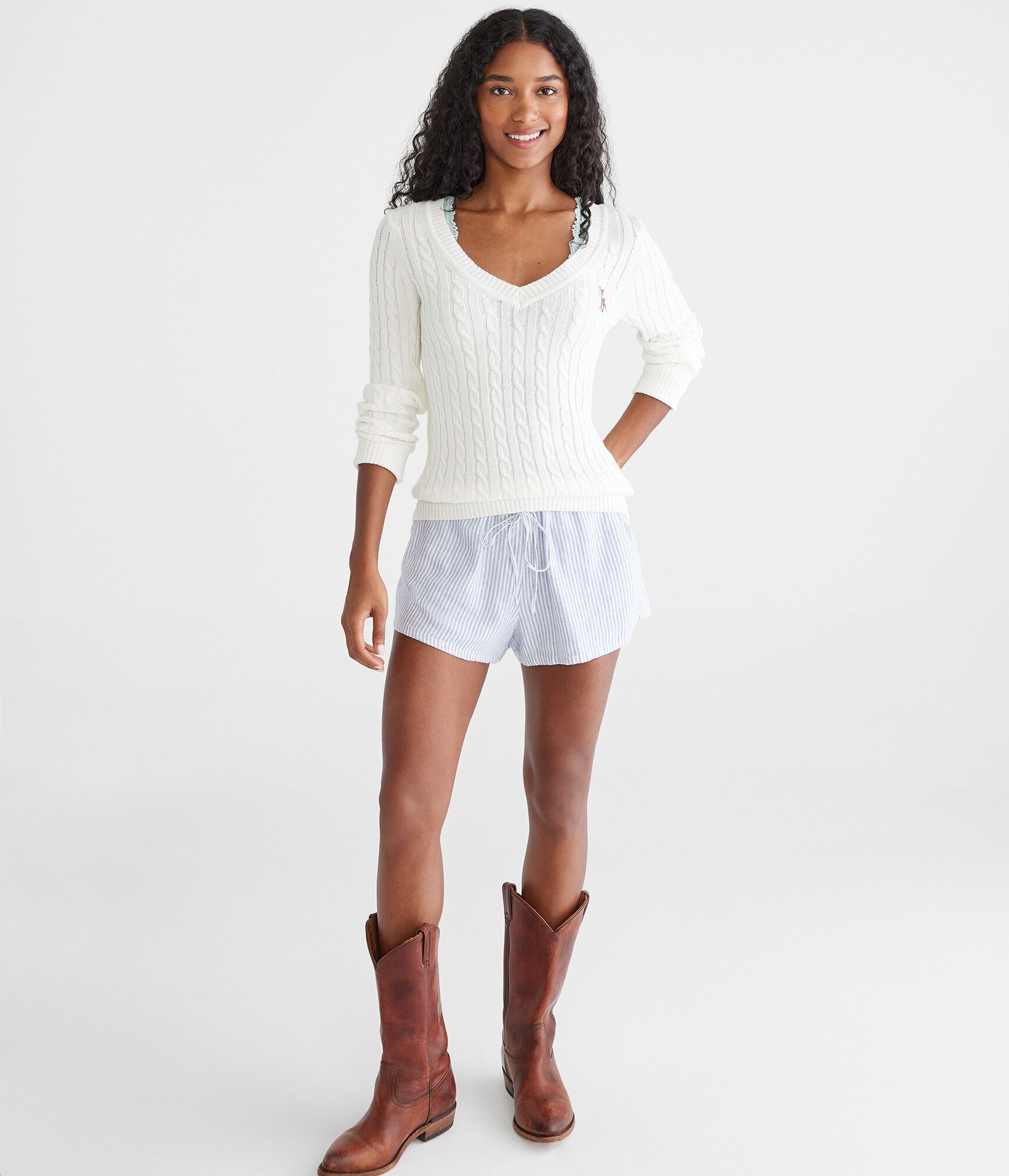 Deer Cable V-Neck Sweater