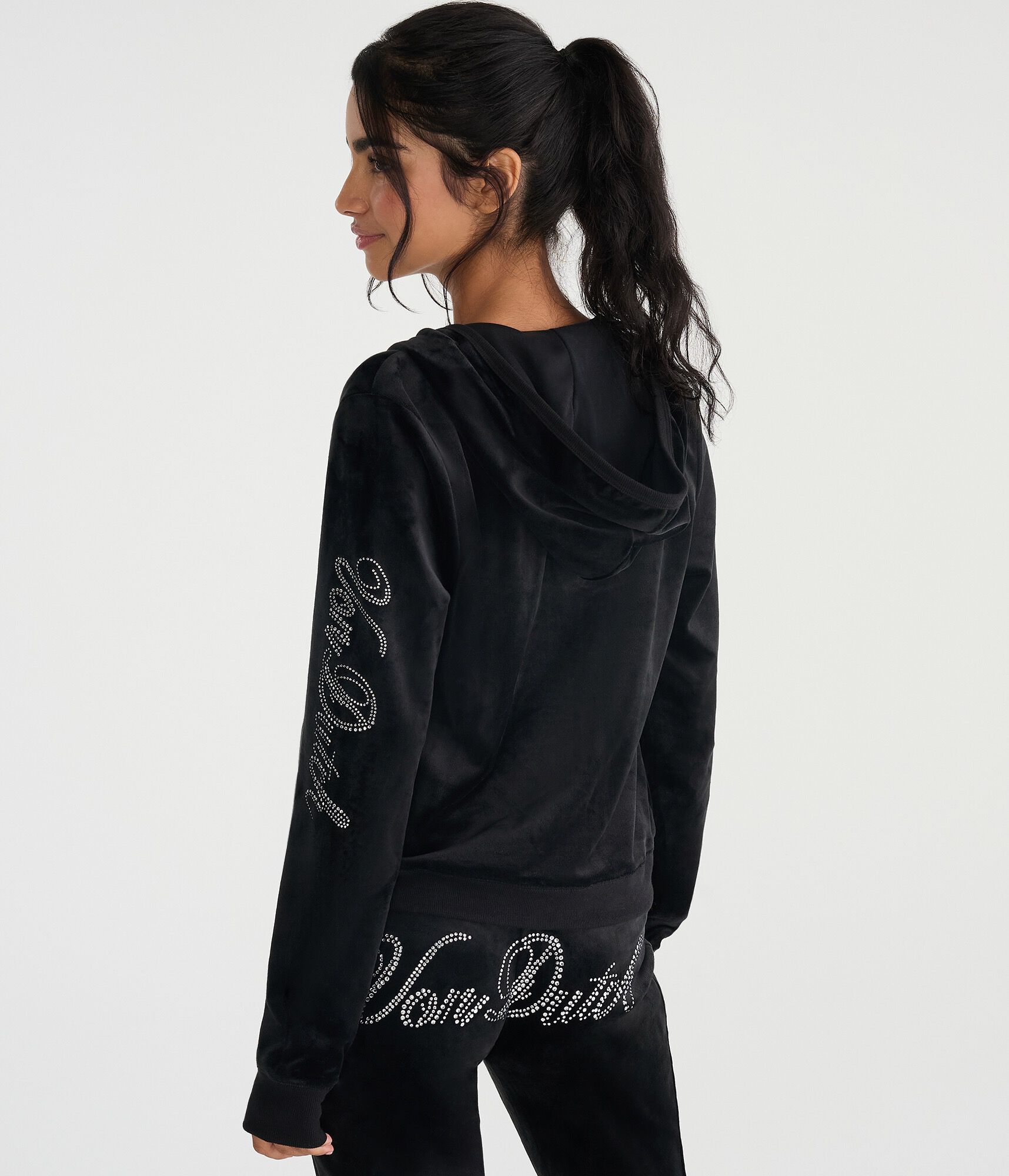 Von Dutch Rhinestone Logo Velour Full-Zip Hoodie